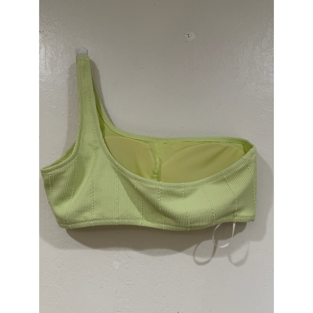 Aerie Womens XL Lime Green Ribbed One Shoulder Bandeau Bikini Top Swimwear - Picture 2 of 4